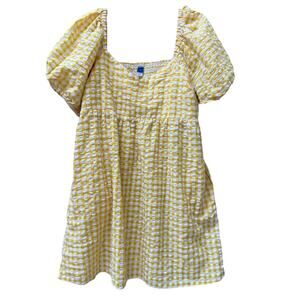 Old Navy Dress Large Yellow‎ Gingham Seersucker Milkmaid Country Cottage Western